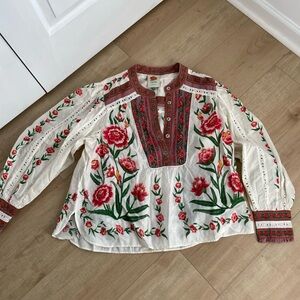 Embroidered Floral Boho Blouse farm rio size medium
